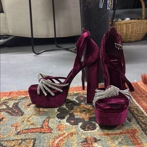 Gianni Bini Maroon and Silver Velvet Heels with Stiletto